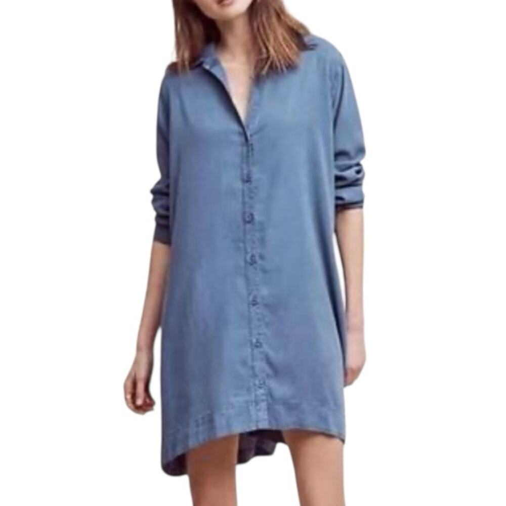 Cloth & Stone Farryn Laced Back Chambray Denim Tencel Shirt Dress Size Medium